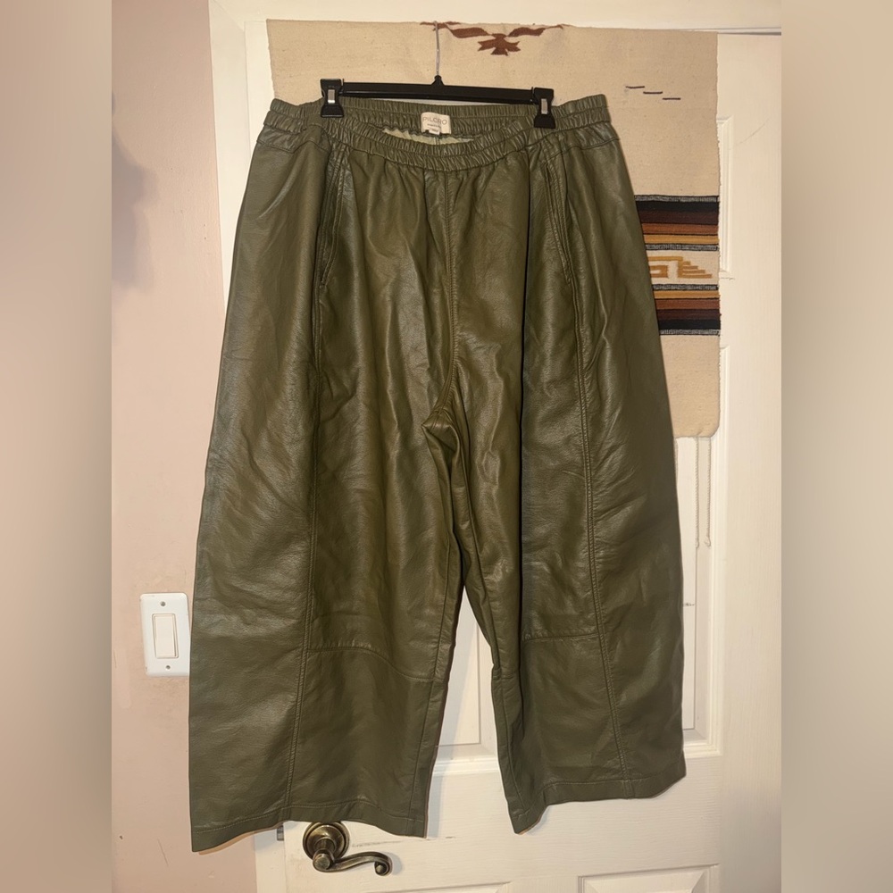 Anthropologie Olive Green Pleather Cropped Pants